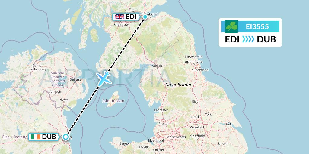 EI3555 Aer Lingus Flight Map: Edinburgh to Dublin