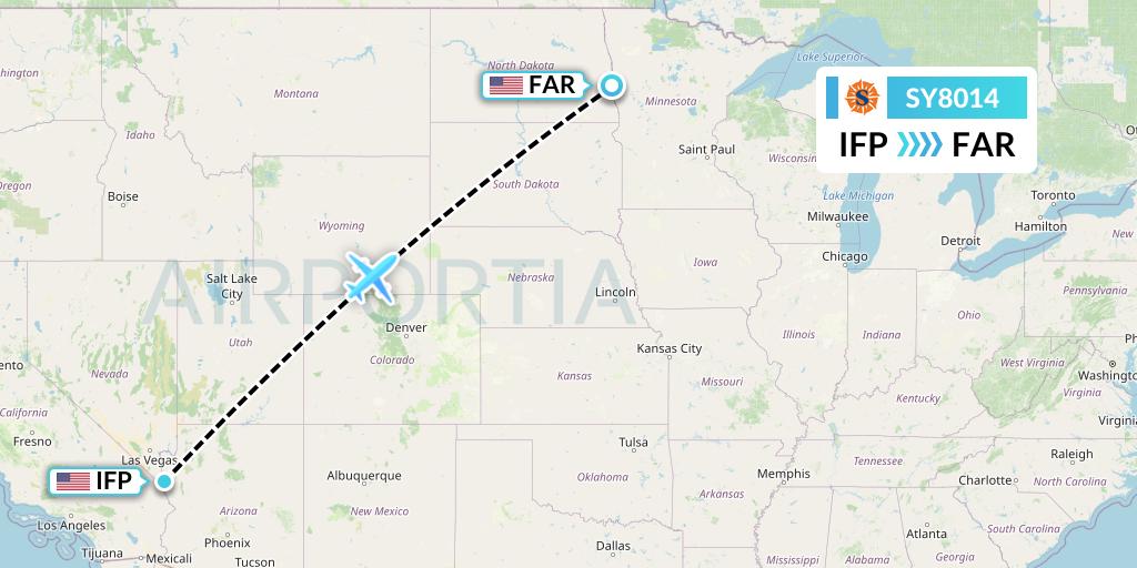SY8014 Sun Country Airlines Flight Map: Bullhead City to Fargo