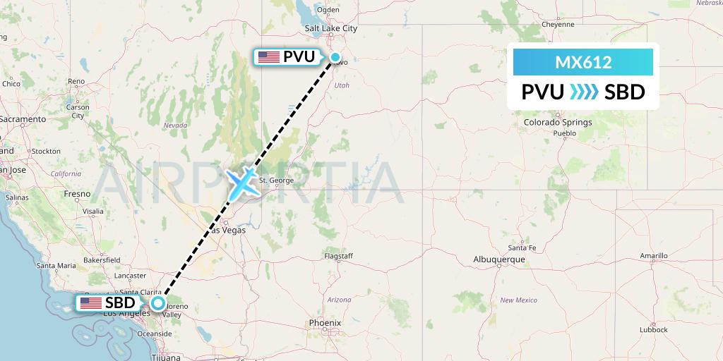 MX612 Breeze Airways Flight Map: Provo to San Bernardino