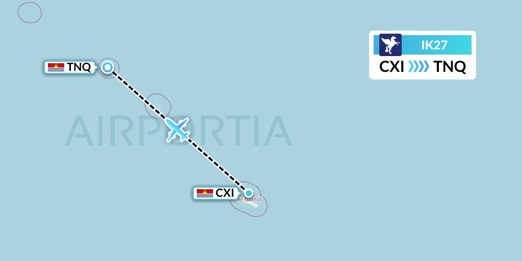 IK27 Air Kiribati Flight Map: Kiritimati to Teraina