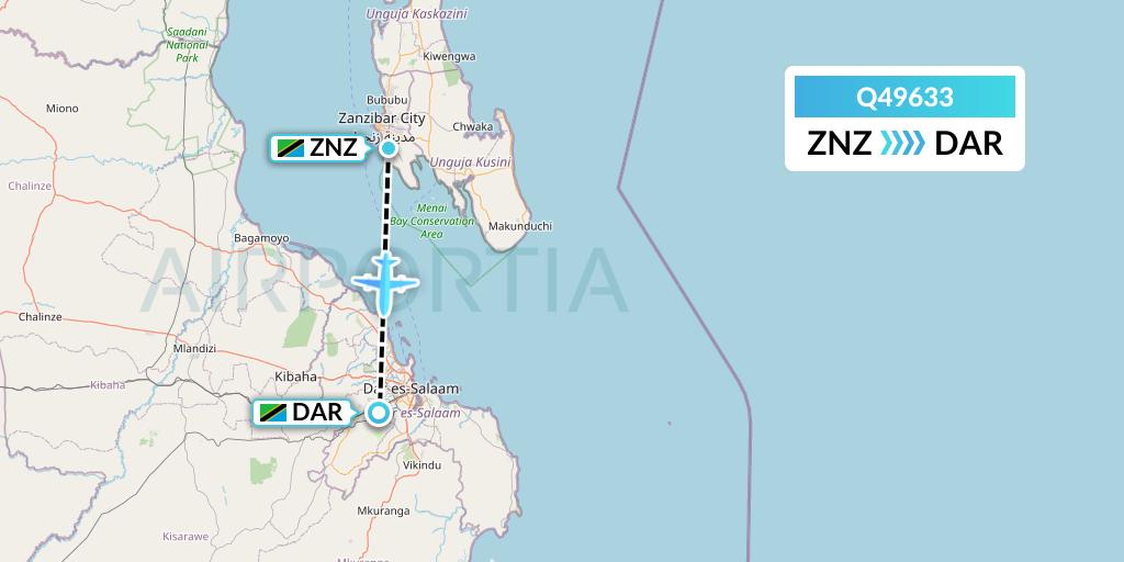 Q49633 Euroairlines Flight Map: Zanzibar to Dar-es-Salaam
