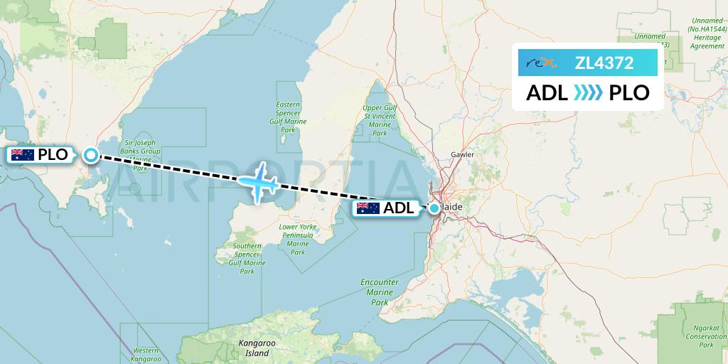 ZL4372 Regional Express Flight Map: Adelaide to Port Lincoln