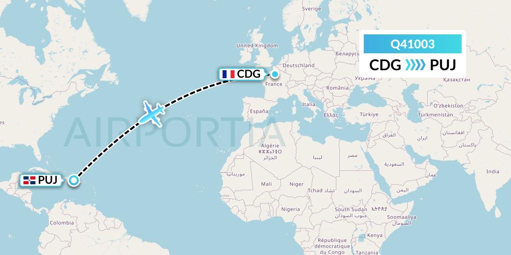 Q41003 Euroairlines Flight Map: Paris to Punta Cana