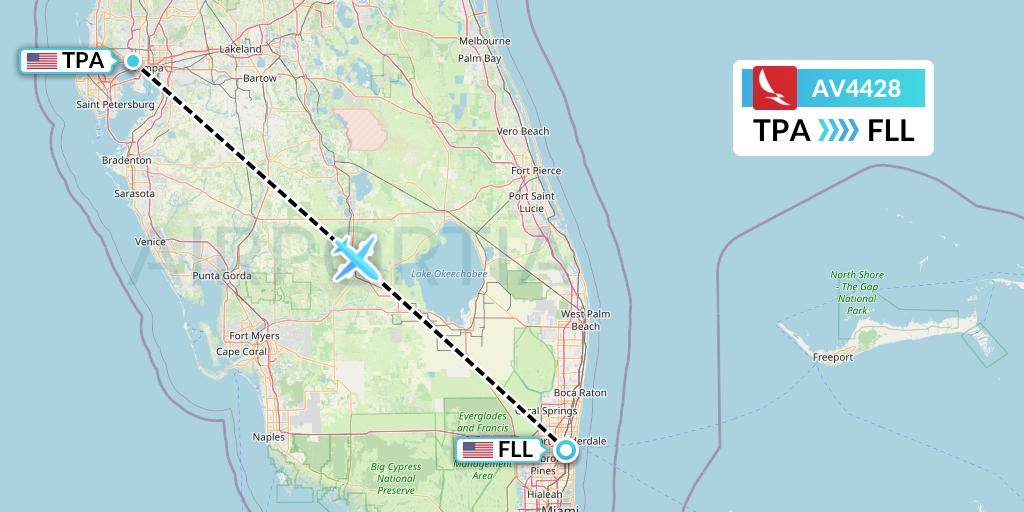 AV4428 Avianca Flight Map: Tampa to Fort Lauderdale
