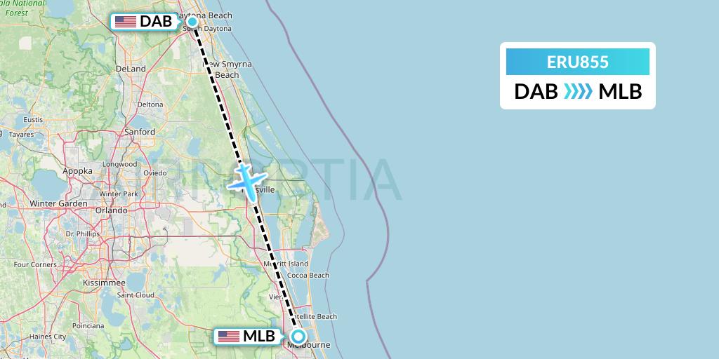 ERU855 Embry-riddle Aeronautical University Flight Map: Daytona Beach to Melbourne