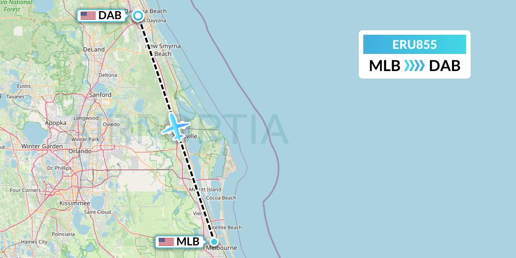 ERU855 Embry-riddle Aeronautical University Flight Map: Melbourne to Daytona Beach