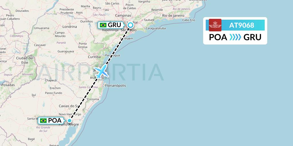 AT9068 Royal Air Maroc Flight Map: Porto Alegre to Sao Paulo