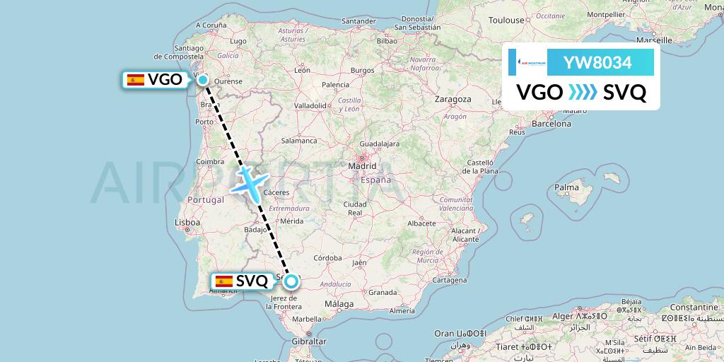 YW8034 Air Nostrum Flight Map: Vigo to Seville