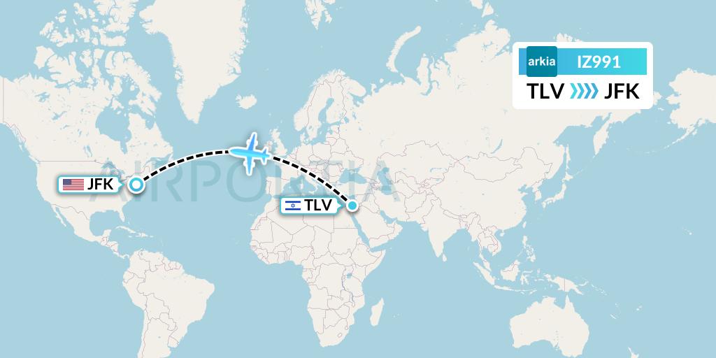 IZ991 Arkia Israeli Airlines Flight Map: Tel Aviv to New York