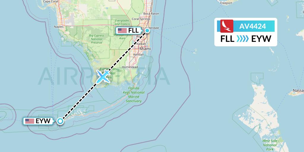 AV4424 Avianca Flight Map: Fort Lauderdale to Key West