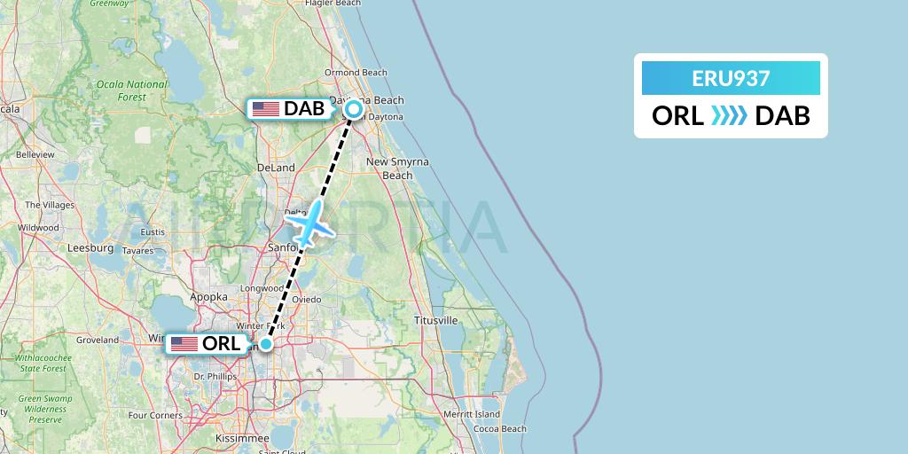 ERU937 Embry-riddle Aeronautical University Flight Map: Orlando to Daytona Beach