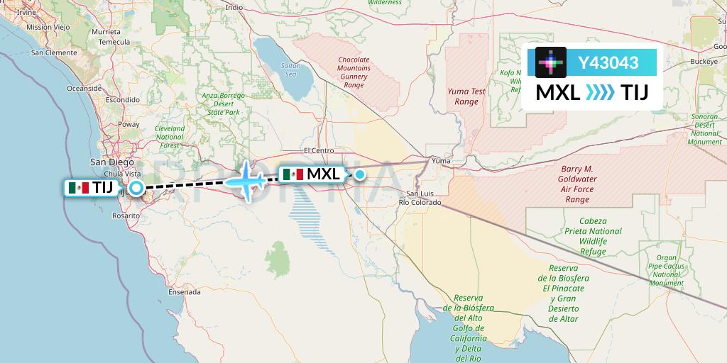 Y43043 Volaris Flight Map: Mexicali to Tijuana