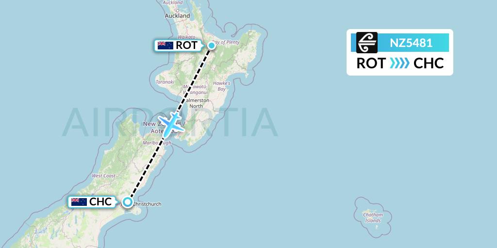 NZ5481 Air New Zealand Flight Map: Rotorua to Christchurch