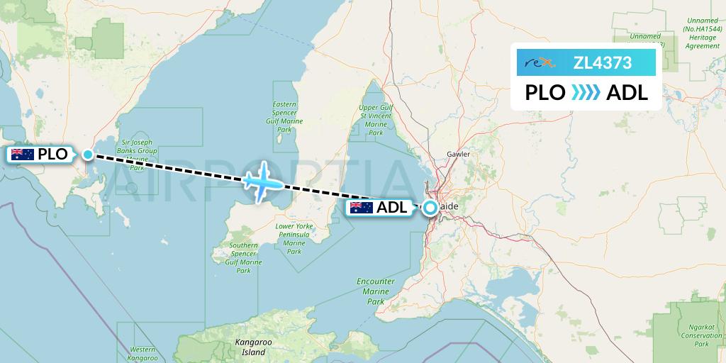 ZL4373 Regional Express Flight Map: Port Lincoln to Adelaide