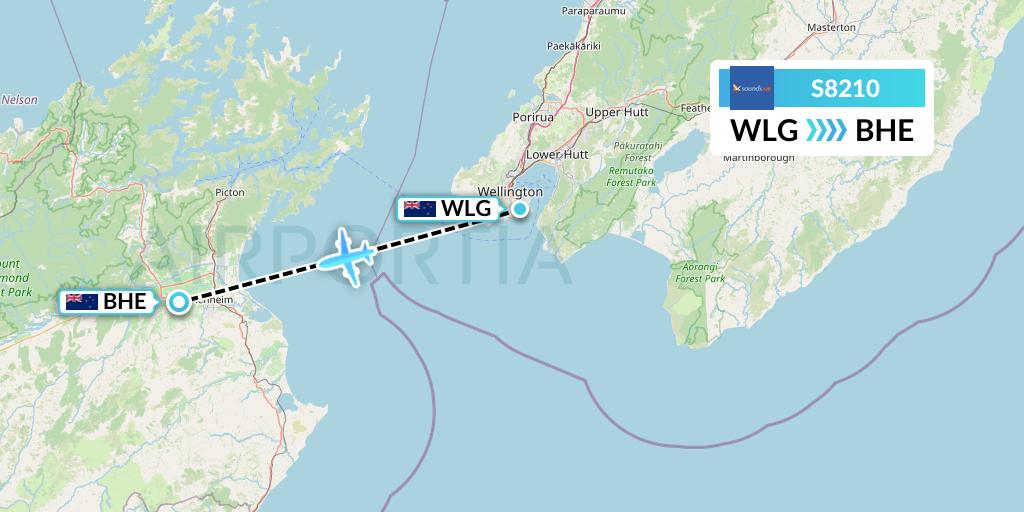S8210 Soundsair Flight Map: Wellington to Blenheim