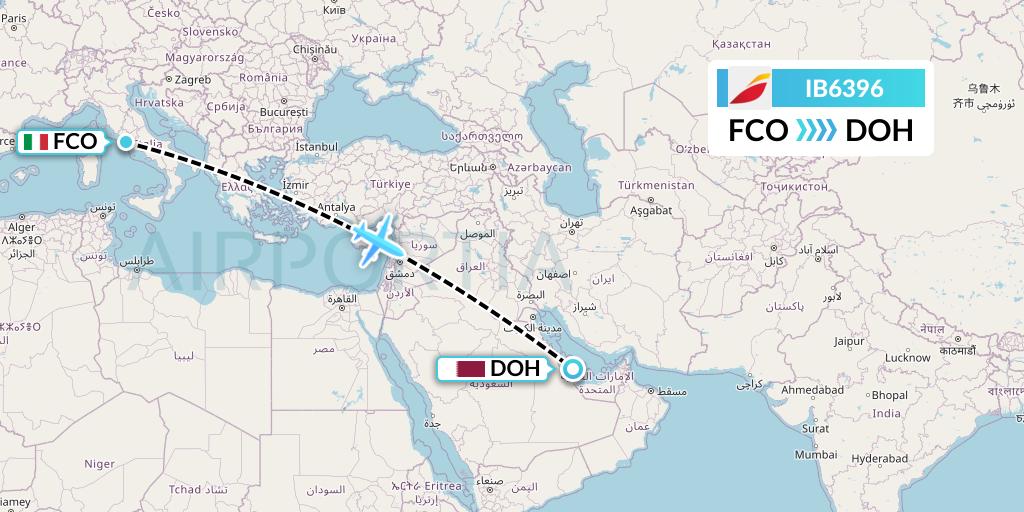 IB6396 Iberia Flight Map: Rome to Doha