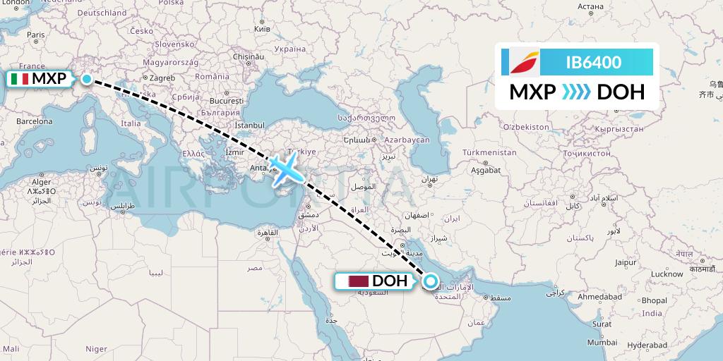 IB6400 Iberia Flight Map: Milan to Doha