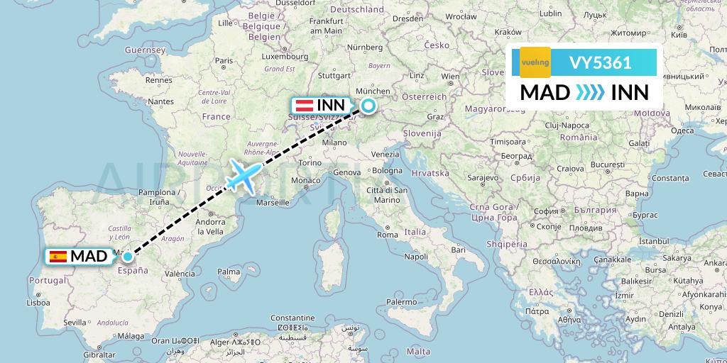VY5361 Vueling Flight Map: Madrid to Innsbruck
