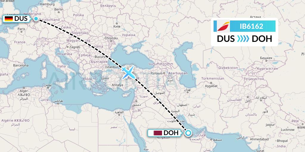 IB6162 Iberia Flight Map: Dusseldorf to Doha