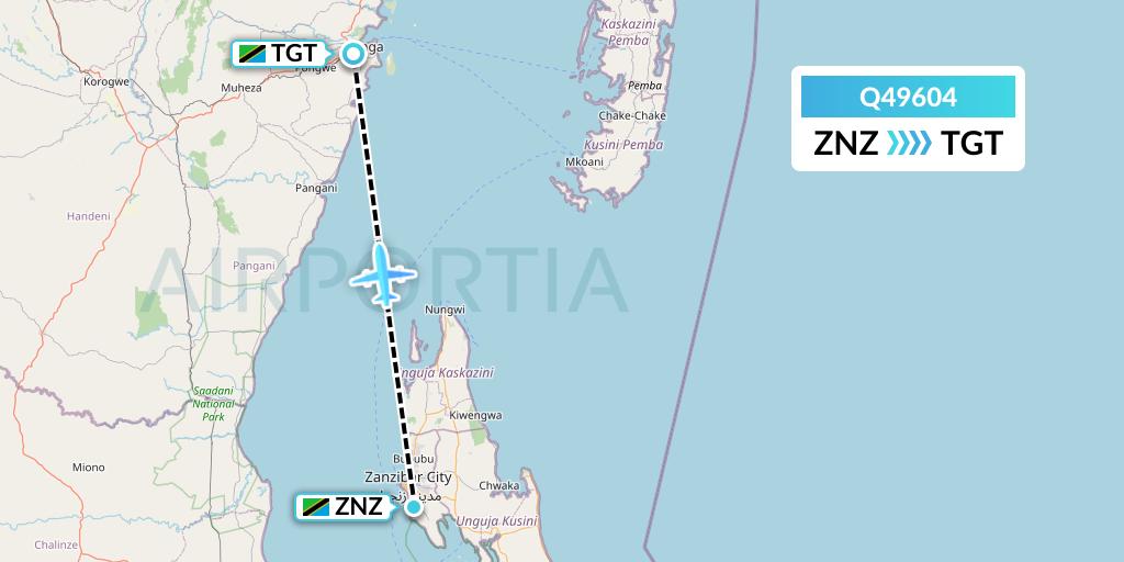 Q49604 Euroairlines Flight Map: Zanzibar to Tanga