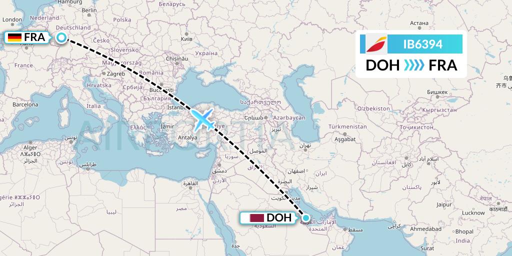 IB6394 Iberia Flight Map: Doha to Frankfurt