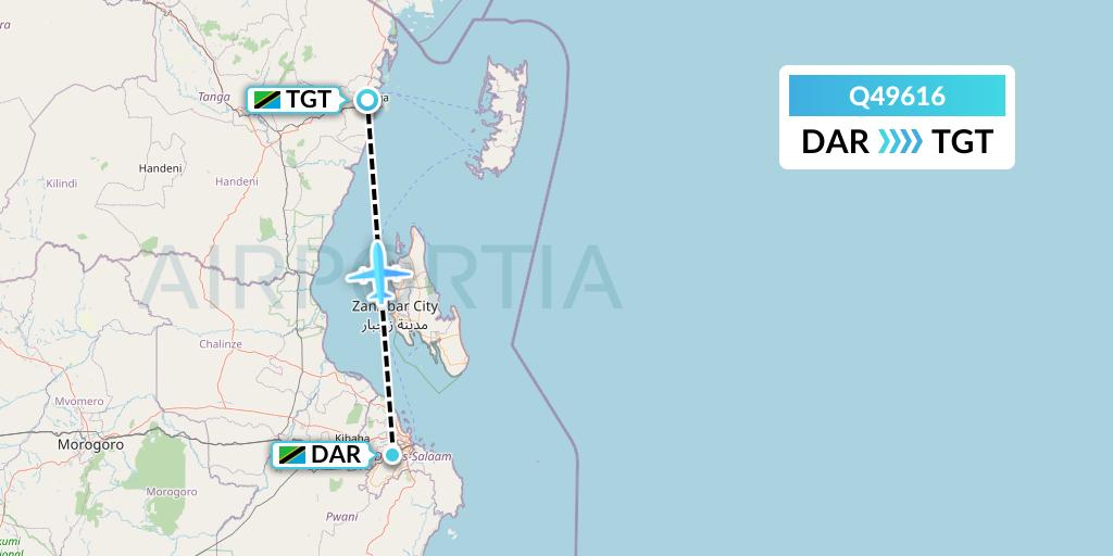 Q49616 Euroairlines Flight Map: Dar-es-Salaam to Tanga
