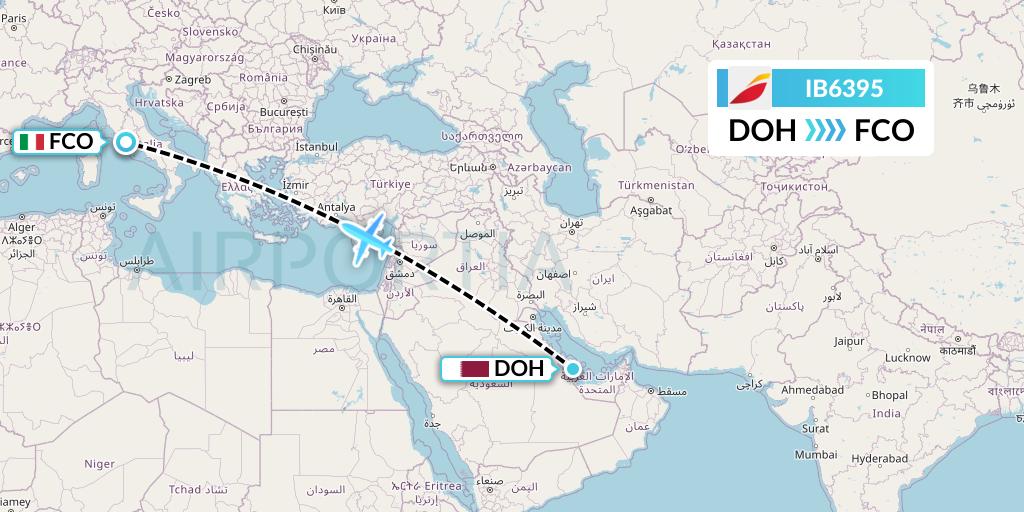 IB6395 Iberia Flight Map: Doha to Rome