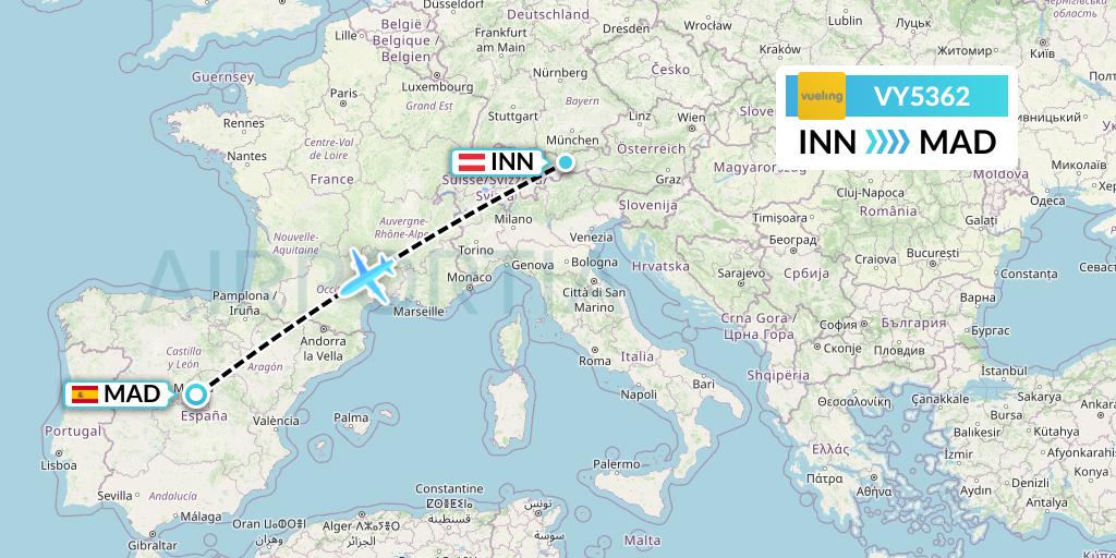 VY5362 Vueling Flight Map: Innsbruck to Madrid