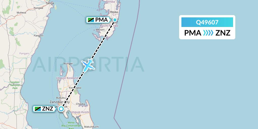 Q49607 Euroairlines Flight Map: Chake to Zanzibar