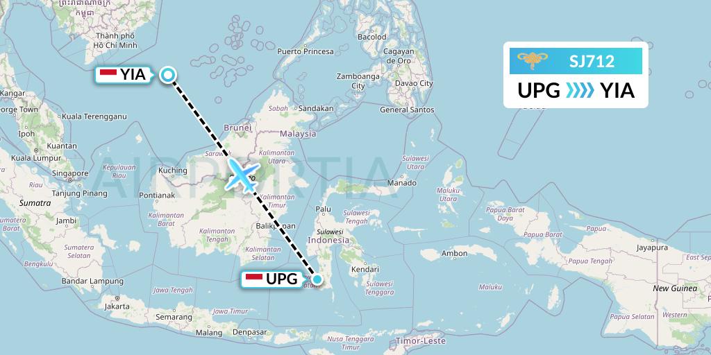 SJ712 Sriwijaya Air Flight Map: Makassar to Yogyakarta