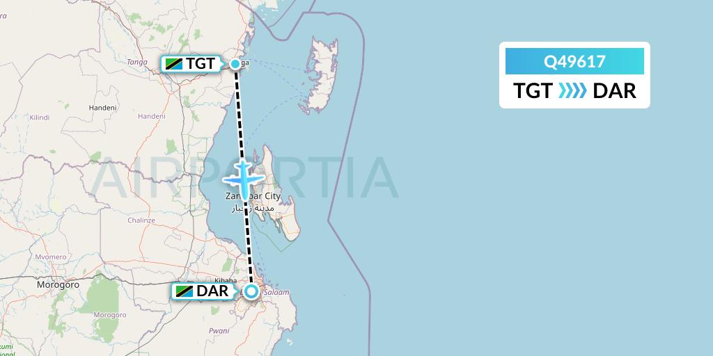 Q49617 Euroairlines Flight Map: Tanga to Dar-es-Salaam