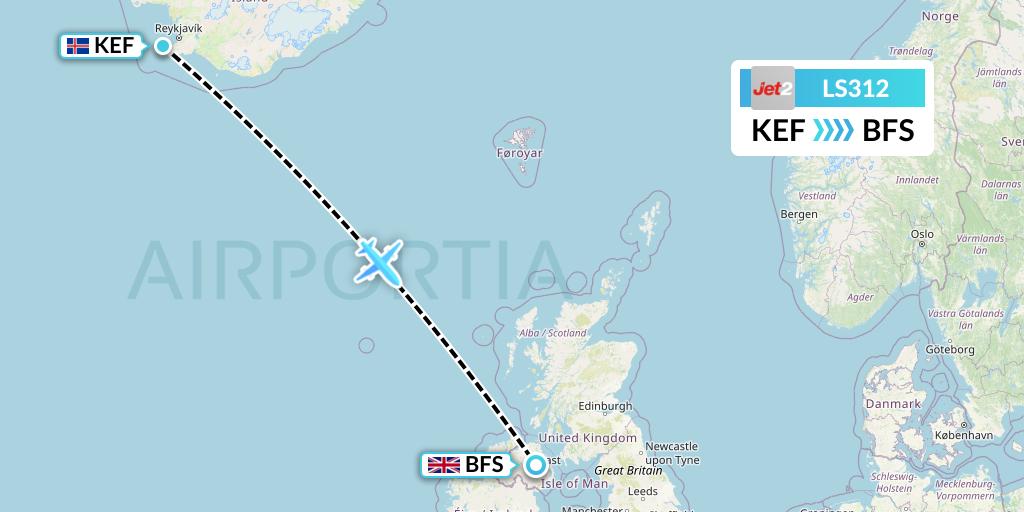 LS312 Jet2 Flight Map: Reykjavik to Belfast