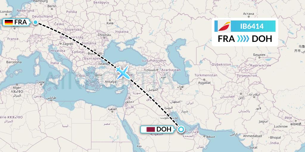 IB6414 Iberia Flight Map: Frankfurt to Doha