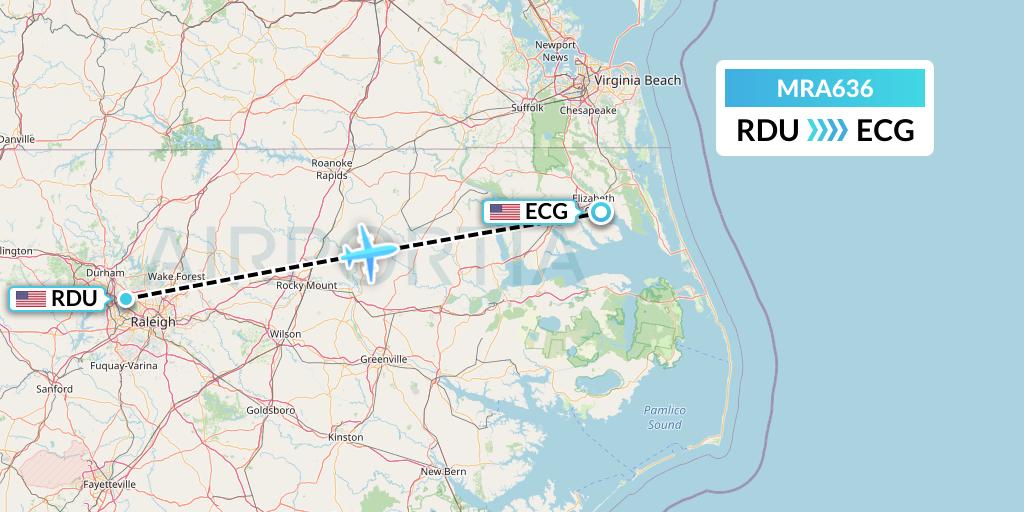 MRA636 Martinaire Flight Map: Raleigh-Durham to Elizabeth City