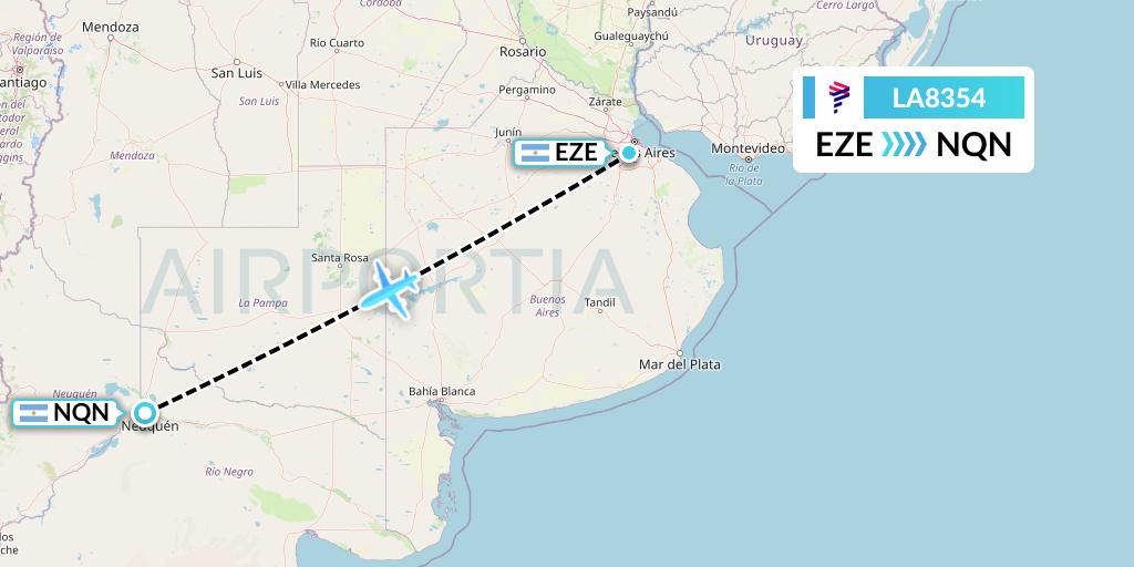 LA8354 LAN Airlines Flight Map: Buenos Aires to Neuquen
