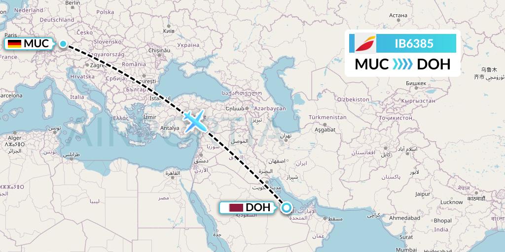 IB6385 Iberia Flight Map: Munich to Doha