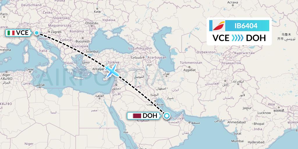 IB6404 Iberia Flight Map: Venice to Doha