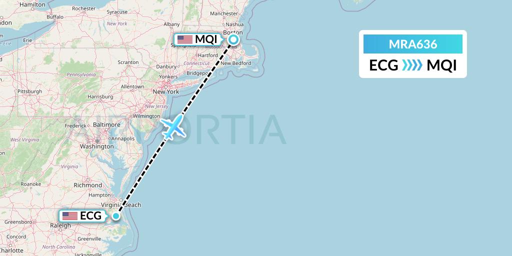MRA636 Martinaire Flight Map: Elizabeth City to Quincy