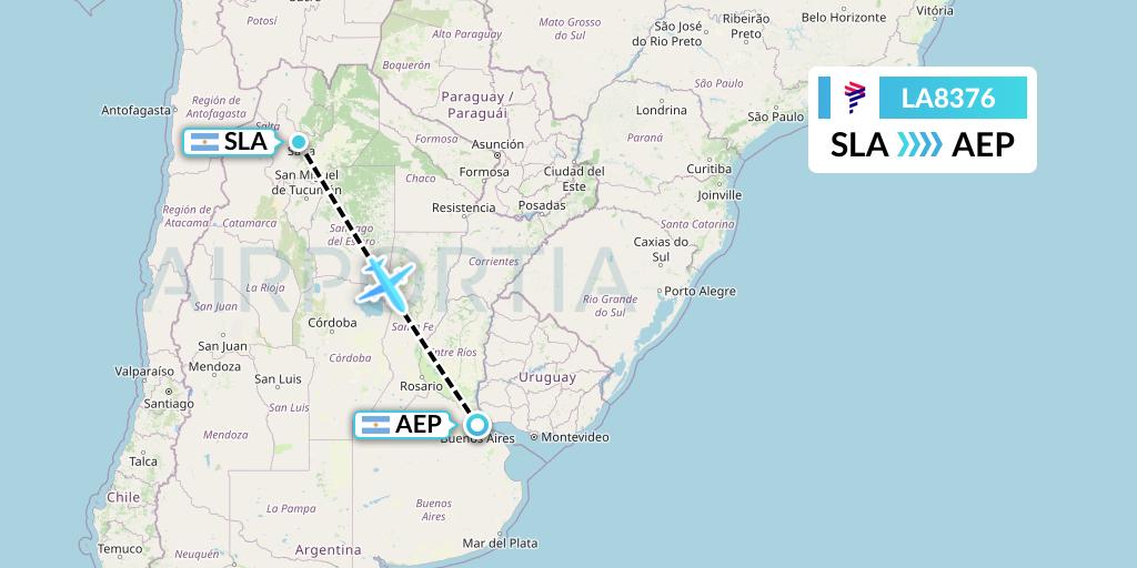 LA8376 LAN Airlines Flight Map: Salta to Buenos Aires