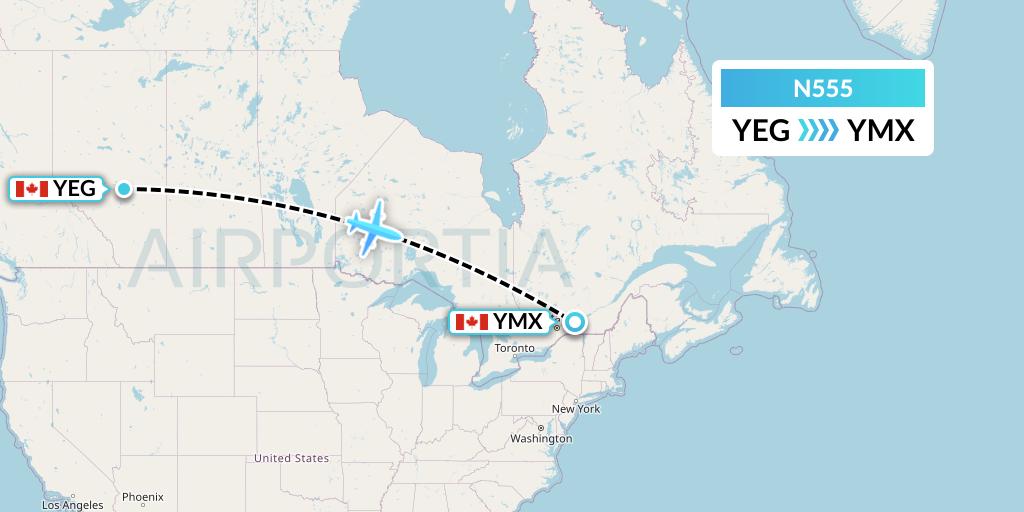 N555 Nolinor Aviation Flight Map: Edmonton to Montreal