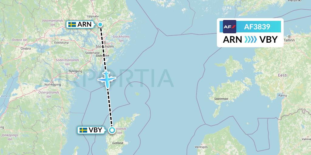 AF3839 Air France Flight Map: Stockholm to Visby