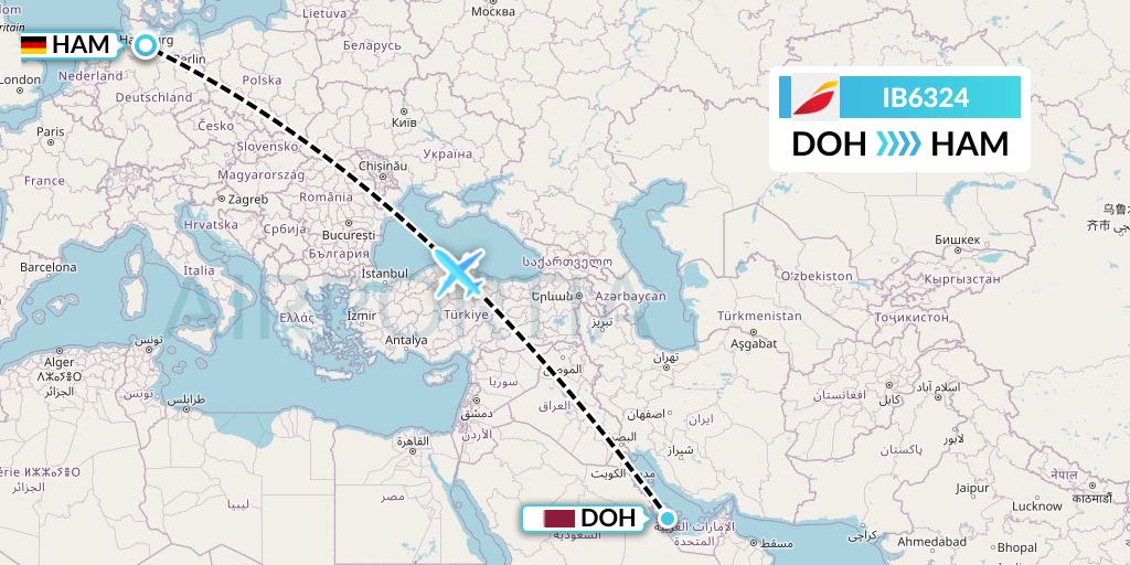 IB6324 Iberia Flight Map: Doha to Hamburg
