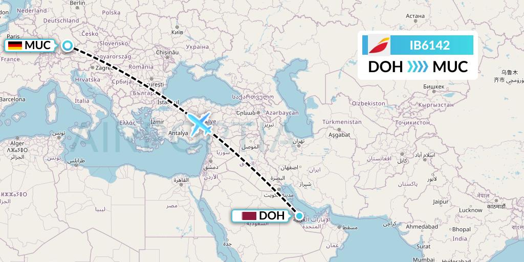 IB6142 Iberia Flight Map: Doha to Munich