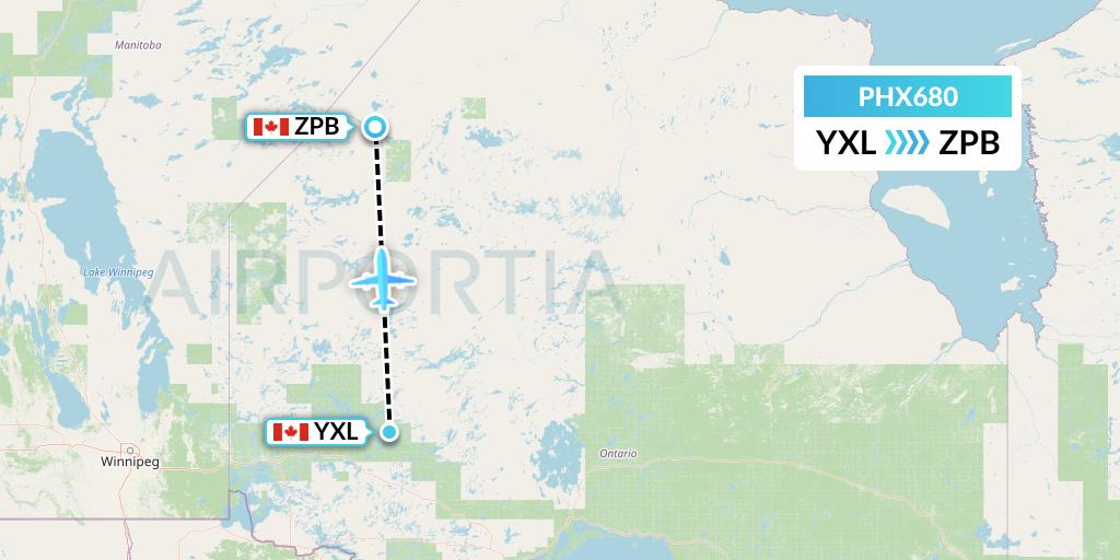 PHX680 SkyCare Flight Map: Sioux Lookout to Sachigo Lake