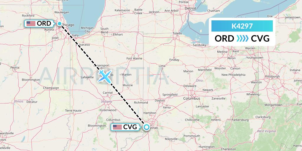 K4297 Kalitta Air Flight Map: Chicago to Cincinnati