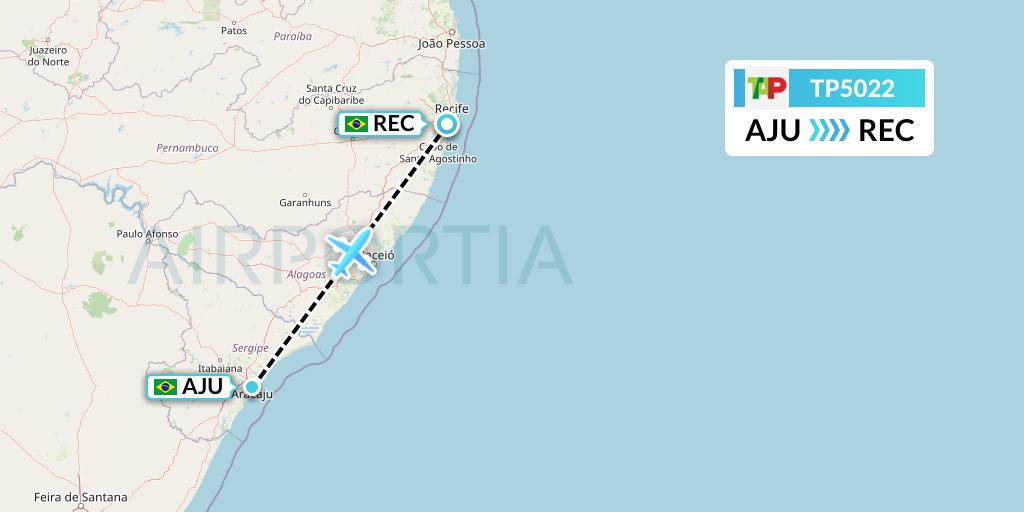 TP5022 TAP Portugal Flight Map: Aracaju to Recife