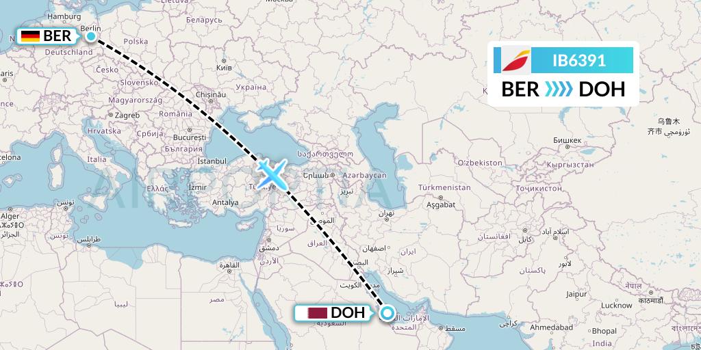 IB6391 Iberia Flight Map: Berlin to Doha
