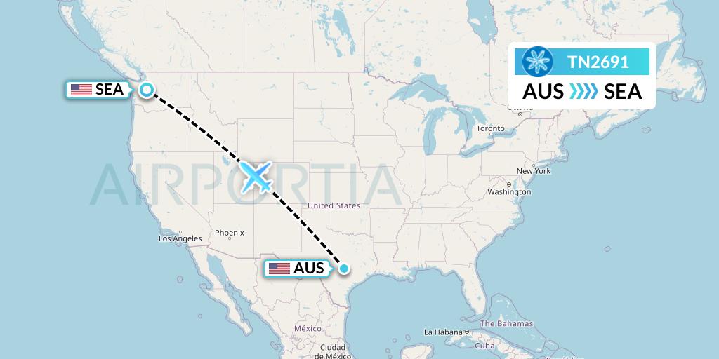 TN2691 Air Tahiti Nui Flight Map: Austin to Seattle
