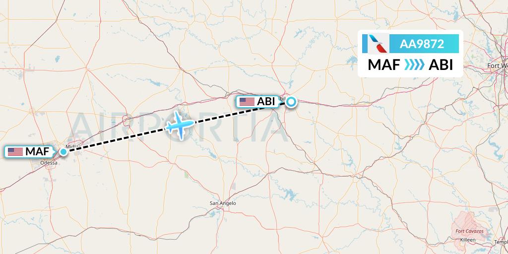 AA9872 American Airlines Flight Map: Midland to Abilene