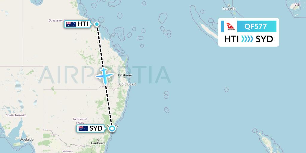 QF577 Qantas Flight Map: Hamilton Island to Sydney